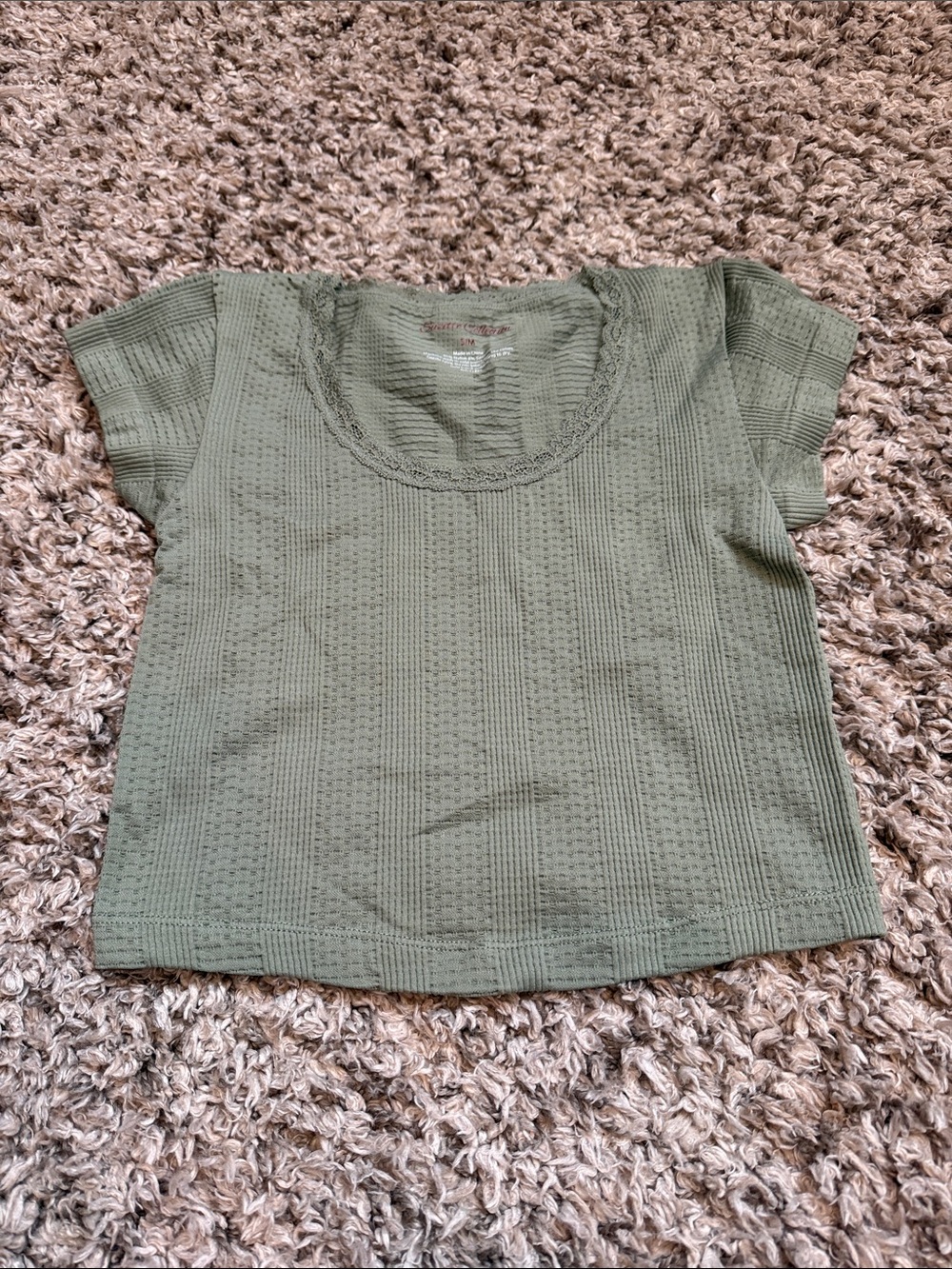 Olive Green Women's Scoop Neck Knit Crop Top